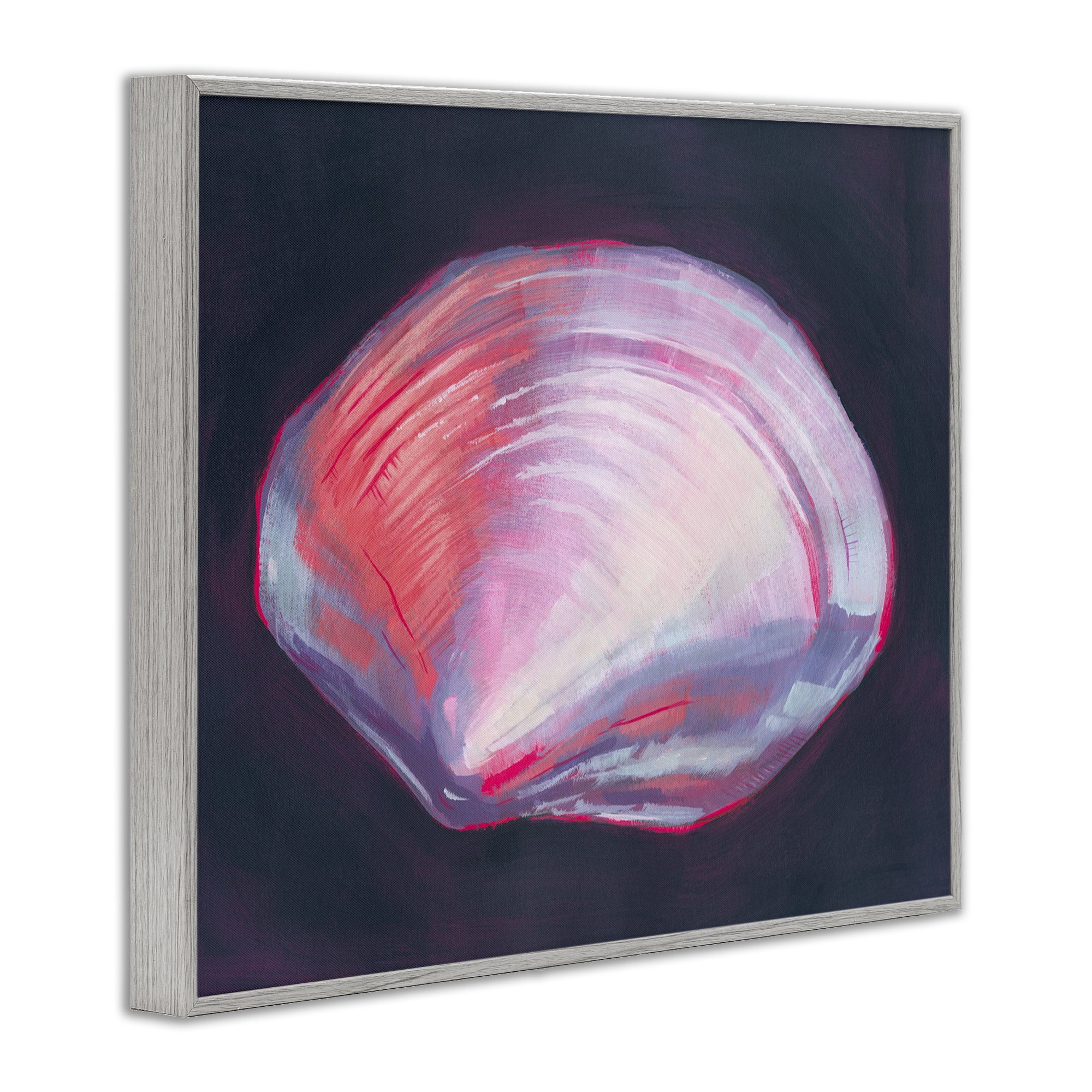 Stupell Industries Pink Clam on Black Animals & Insects Painting Gray Framed Art Print Wall Art, 14 x 11