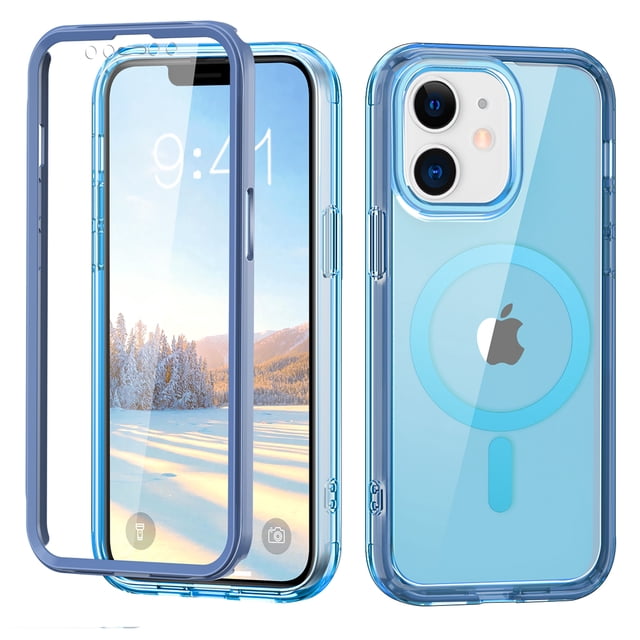 iPhone 11 Phone Case with Built-in Screen Protector, iPhone 11 Magnetic Case Compatible with MagSafe, Clear Slim Shockproof Anti-Scratch Protective Cover for iPhone 11 6.1",Blue