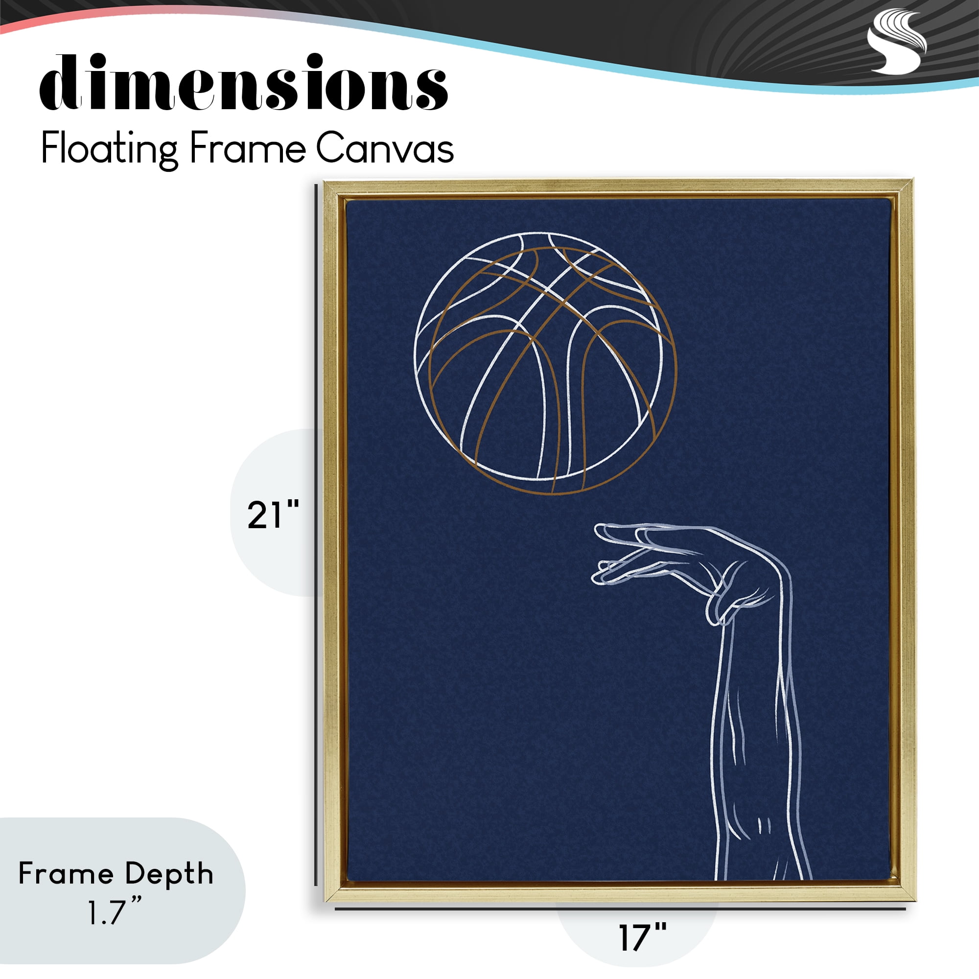 Stupell Industries Basketball Lines Contour Gold Framed Floater Canvas Wall Art, design by Marcus Prime