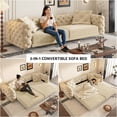thumbnail image 3 of 97.7" King Pull Out Sofa Bed, Velvet Chesterfield Sleeper Sofa Couch, 3 in 1 Convertible Tufted Futon Couches with Ottoman for Living Room, Small Space, Apartment, Office, Bedroom, Oatmeal, 3 of 11