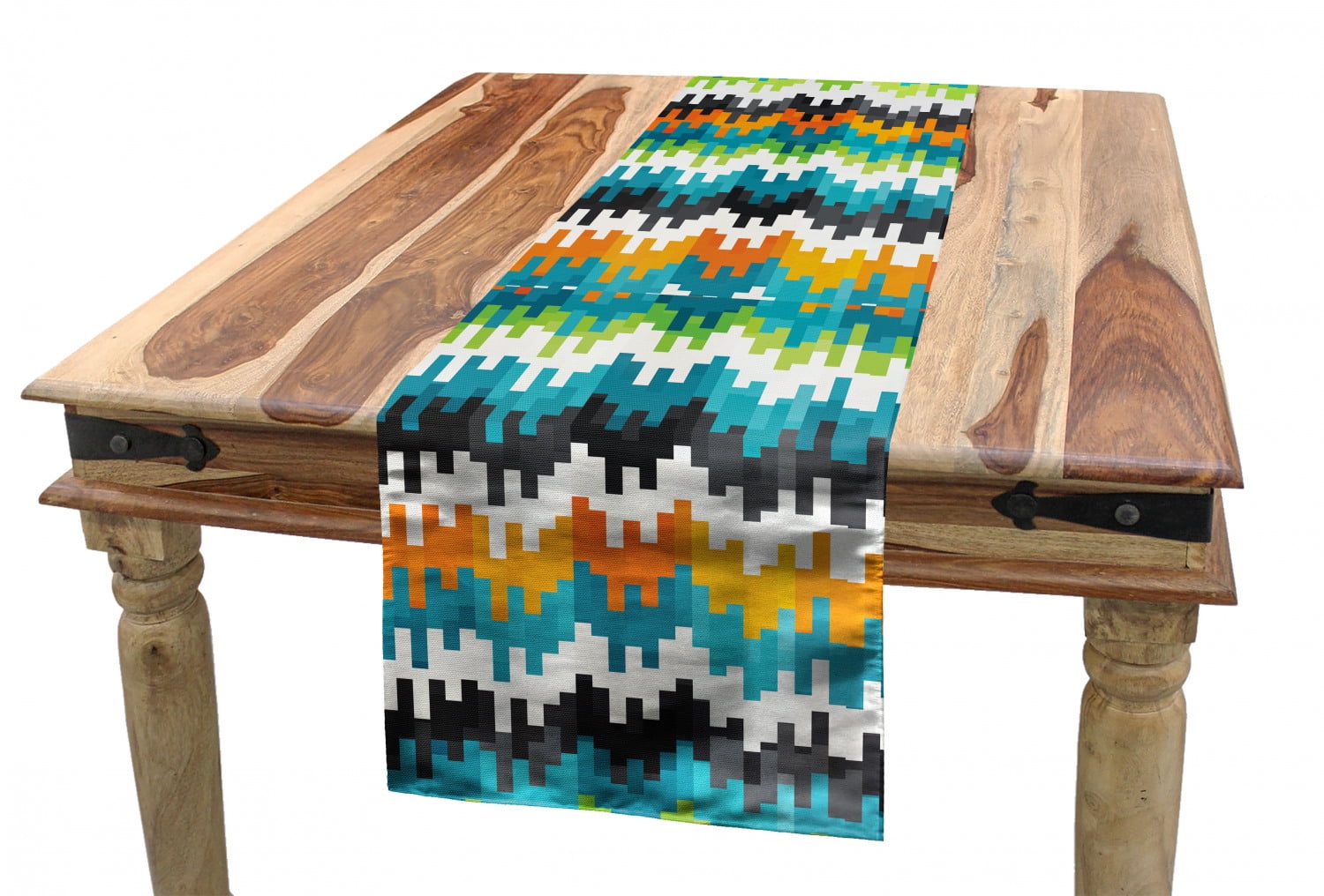 Geometric Table Runner, Abstract Trippy Funky Digital Complex Forms