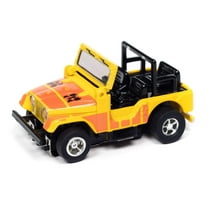 Auto World Xtraction SC407-2A 1979 Jeep CJ-7 Yellow w/ Orange 4x4 Graphics HO Scale Slot Car
