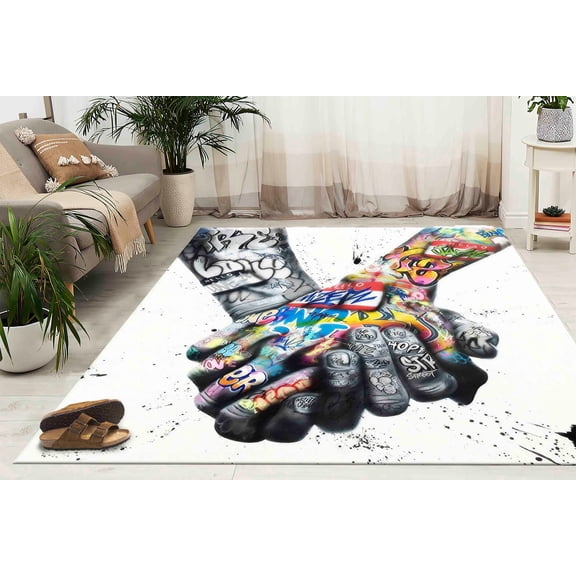 Graffiti Rug, Lover Hands Graffiti Rugs, Thick Rugs, Couple Holding Hands Graffiti Painting Rugs, Street Graffiti Rugs, Small Rugs, 5.9'x9.2' - 180x280 cm