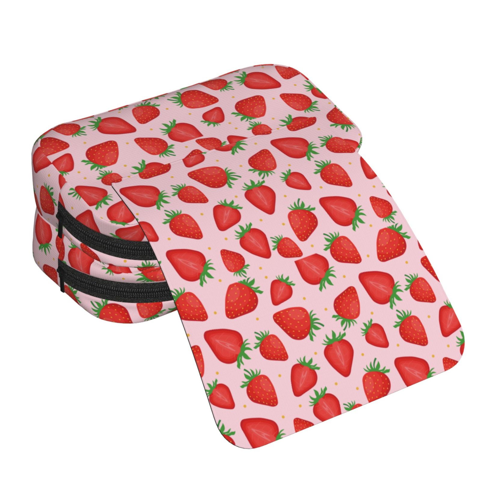 Rateoe Strawberries Pattern Double Clamshell Pen Case, Storage Organizer with Two Zipper Compartments– Holds Up to 50 Pencils & Pens