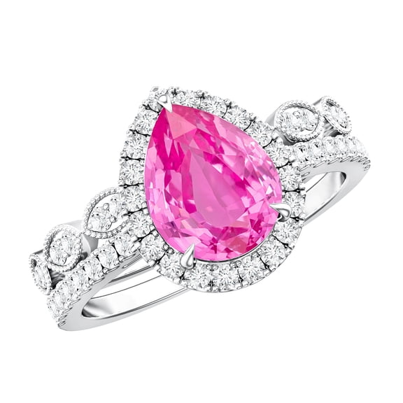 Rosec Jewels Lab Grown Pink Sapphire Ring Set with Diamond for Women, Designer Ring Set, 925 Sterling Silver, US 4.00