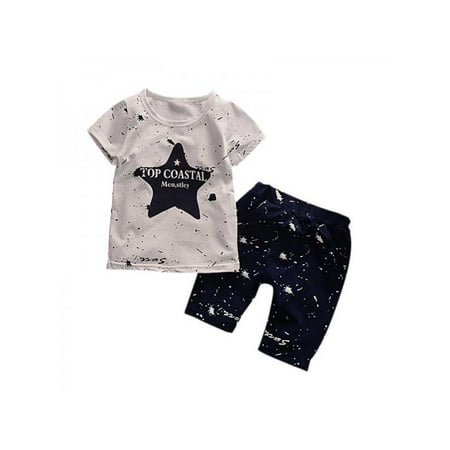 Lavaport Lavaport Summer Baby Boys Short Sleeve Star Print T-shirt Tops+Middle Pants Casual