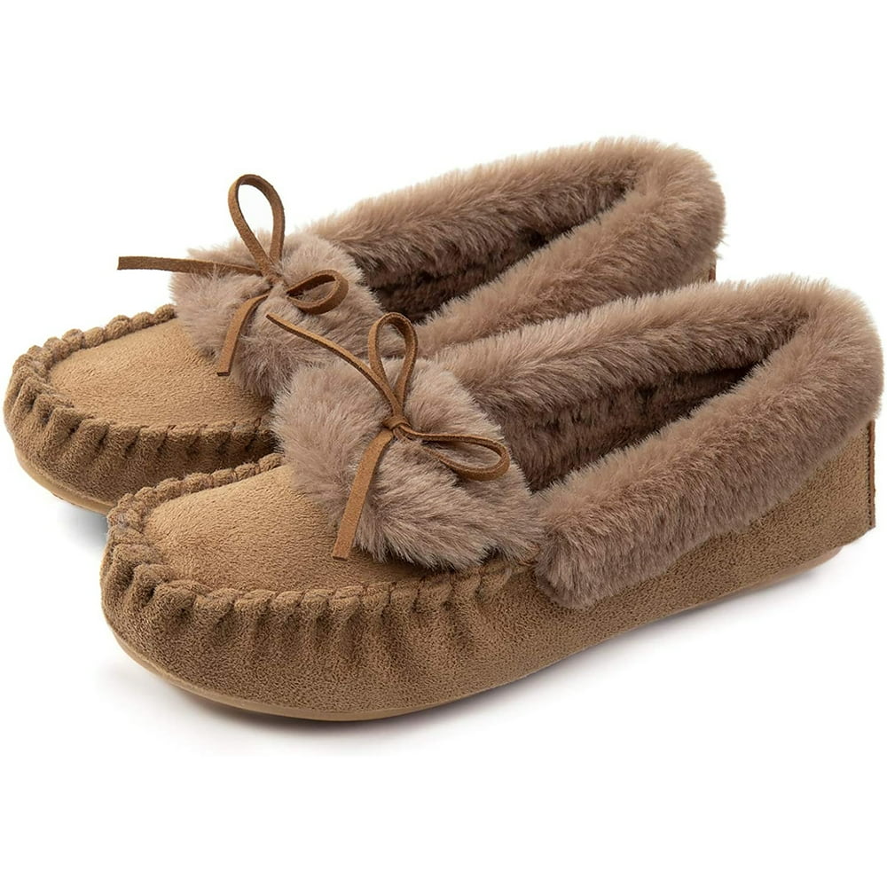 rockdove women's flannel lined moccasin slipper with memory foam