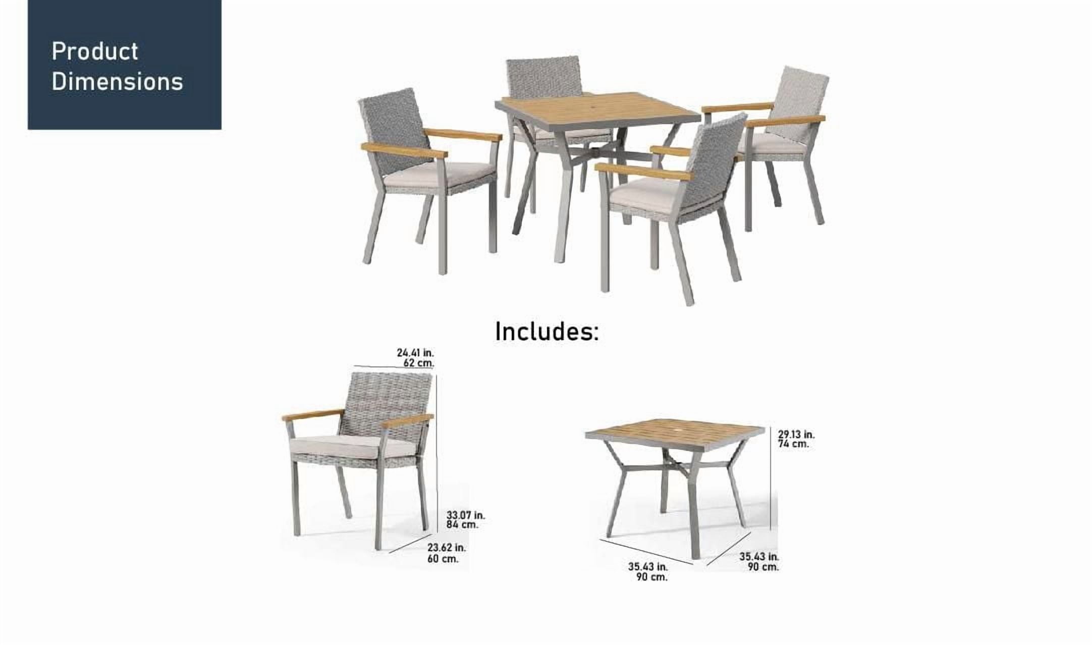Songmics Home Sencillo Collection - 5 Piece Patio Furniture Set, 4 Dining Chairs, 1 Dining Table, Synthetic PE Rattan, Gray and Beige