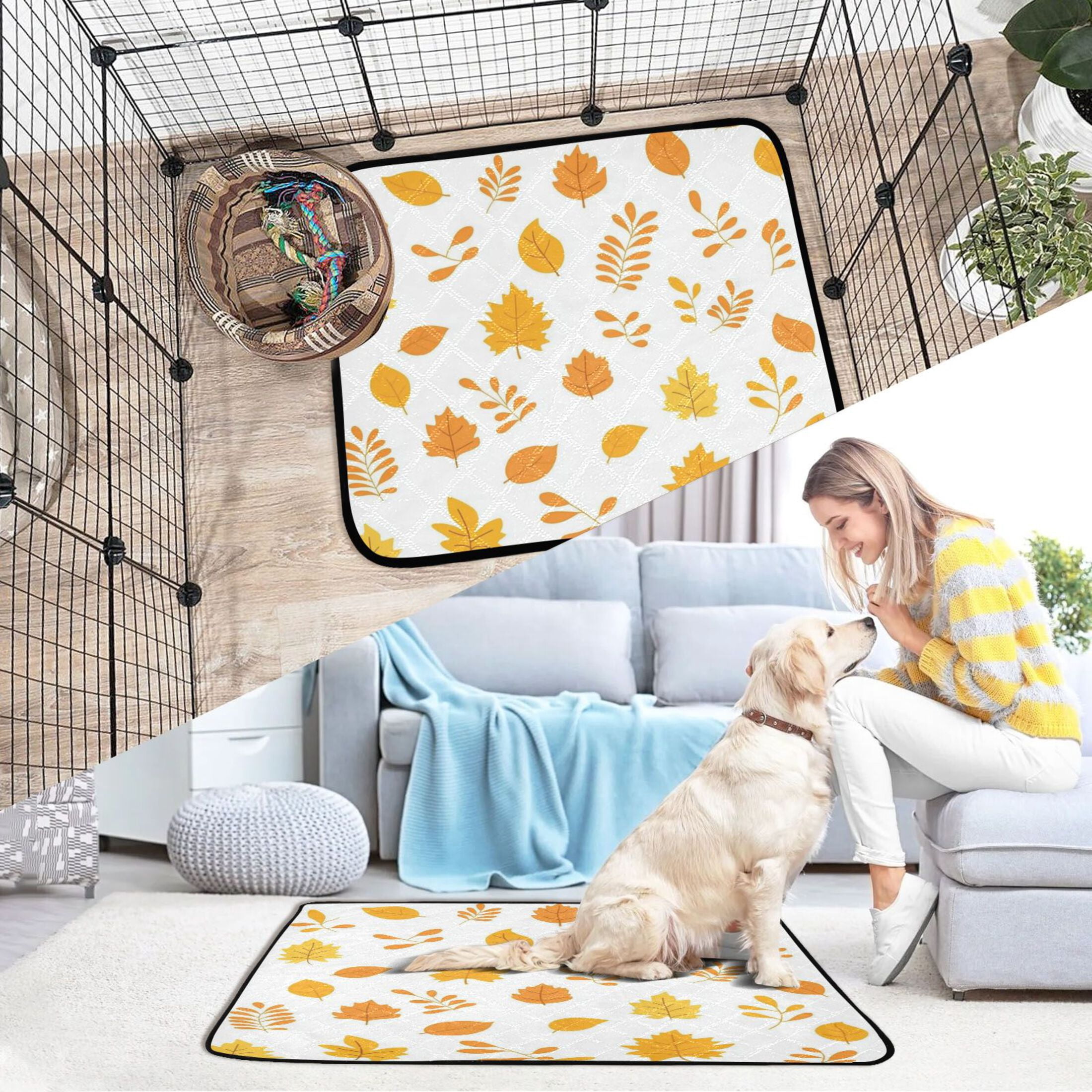 Washable Pet Pee Pads with Super Absorbent Reusable Training Pads for Dogs & Cats Yellow Maple Leaf Pattern