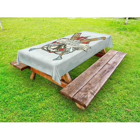 Antique Yacht Nautical Outdoor Tablecloth, Sailing Collection Yacht Antique Historical Icons Life Saver Oars, Decorative Washable Fabric Picnic Table Cloth, 58 X 84 Inches,Almond Green Multicolor, by Ambesonne ()
