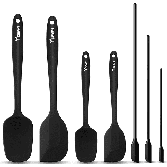 Ydeapi Silicone Spatula Set of 7, 4 Piece Heat Resistant Spatulas & 3 Mini Jar Scraper, One-Pieces Seamless Design & Strong Steel Core, Perfect for cooking or Non-stick Cookware, BPA Free