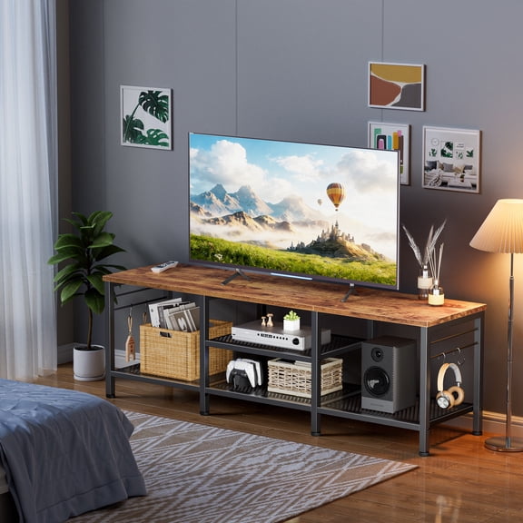 Tydimor Modern TV Stand for TVs up to 65" TVs, Media Console Table for Living Room, Entertainment Center with Storage, Rustic Brown