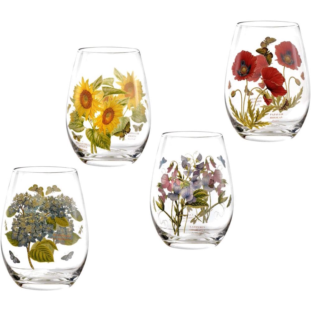 Portmeirion Botanic Garden 19 oz Stemless Wine Glasses, Set of 4