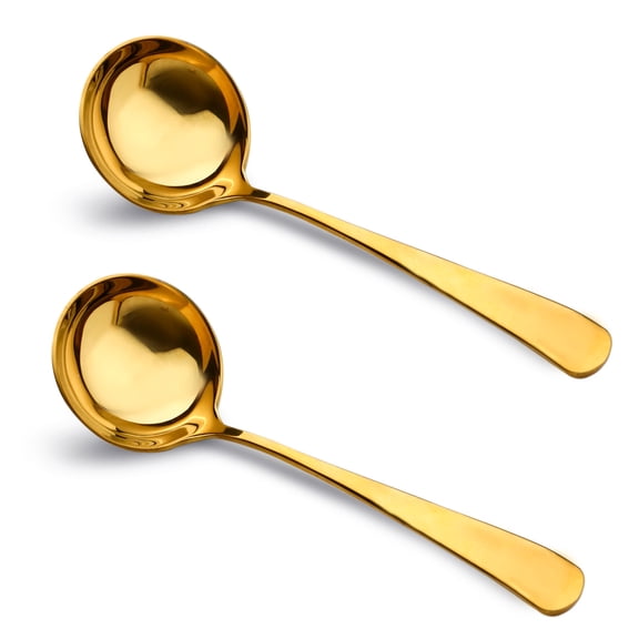 2 Pack Gold Stainless Steel Soup Ladle, 7.5" Small Metal Gravy Ladle Spoon, Kitchen Cooking Sauce Ladle for Spooning Serving