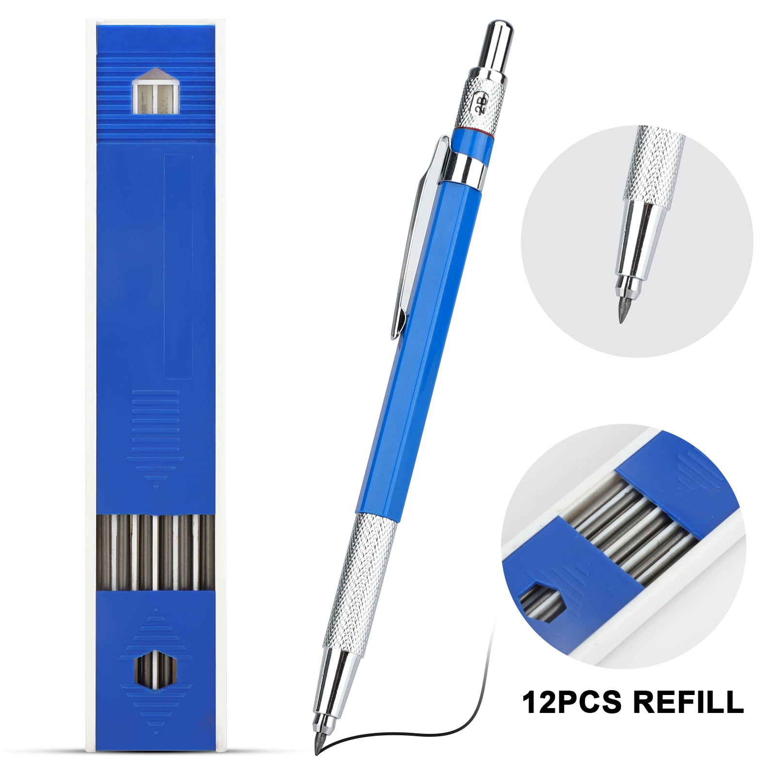 1Set 2.0mm 2B Lead Holders Automatic Mechanical Pencil 12 Leads Refills FO 