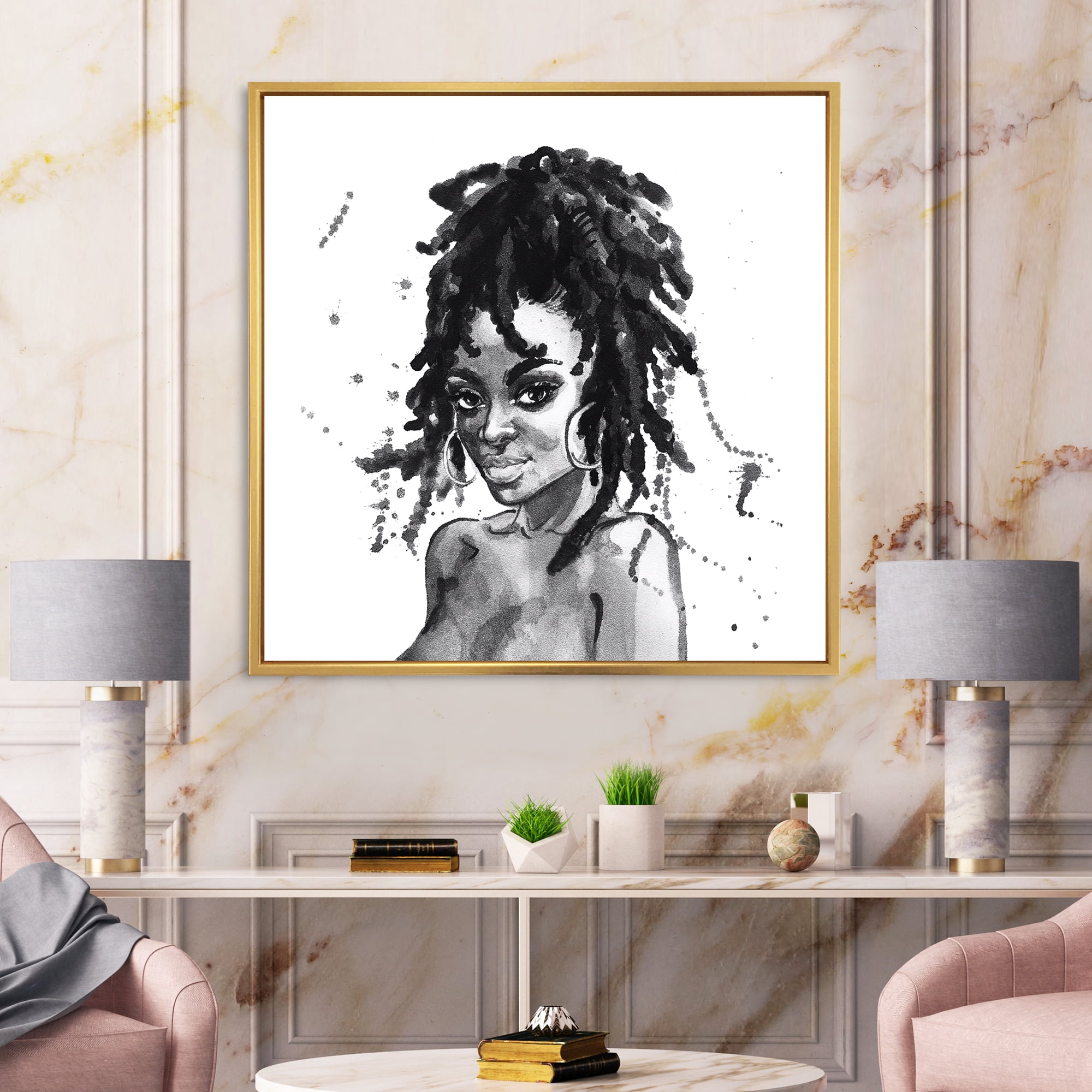 Designart 'Black and White Portrait of African American Woman II' Modern Framed Canvas Wall Art Print
