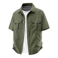 thumbnail image 3 of Men's Casual Button Down Short Sleeve Shirt Solid Color Lapel Pocket Outdoor Quick Dry Breathable Shirt Tops For Golf Hiking Vacation Travel Fashion Essential Gift | JASKFLY,Army Green L, 3 of 6