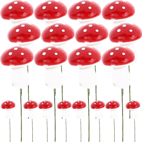 20 Red Foam Mushroom Cupcake Toppers for Party Decor & Crafts