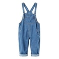 thumbnail image 2 of Ruyang Denim Overalls for Toddlers Rolled Hem Adjustable Strap Loose Rompers Kids Boys Girls Trendy Casual Pantalones, 2 of 8