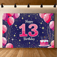 thumbnail image 6 of Purple Themed 13th Birthday Banner with Balloons Stars and Cake Decoration Backdrop Party Supplies Photography Props Happy Birthday Party Decorations, 6 of 7
