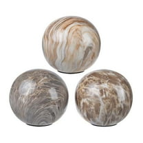 R16 Home 1153 4 in. Natural Marbleized Decorative Ball Accents, Brown - Set of 3