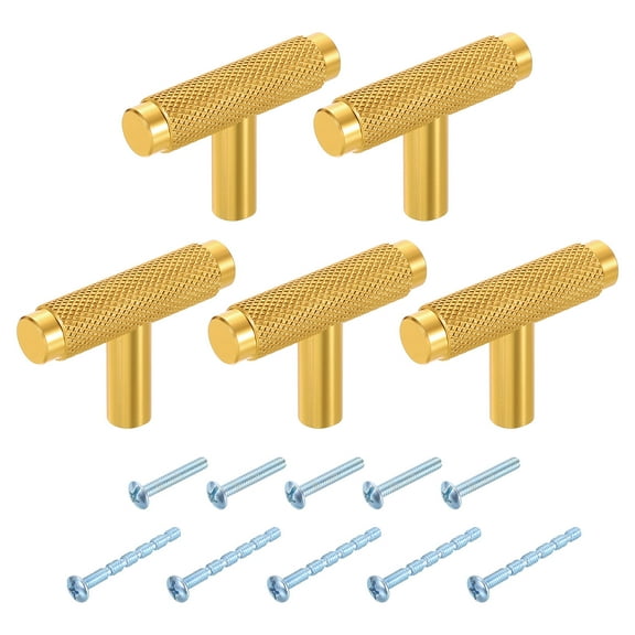 5Pack T Bar Cabinet Knobs, 2" Dia x 1.34" Height Drawer Knob Handle Pulls for Kitchen Cabinets Bedroom Dresser Wardrobe, Gold
