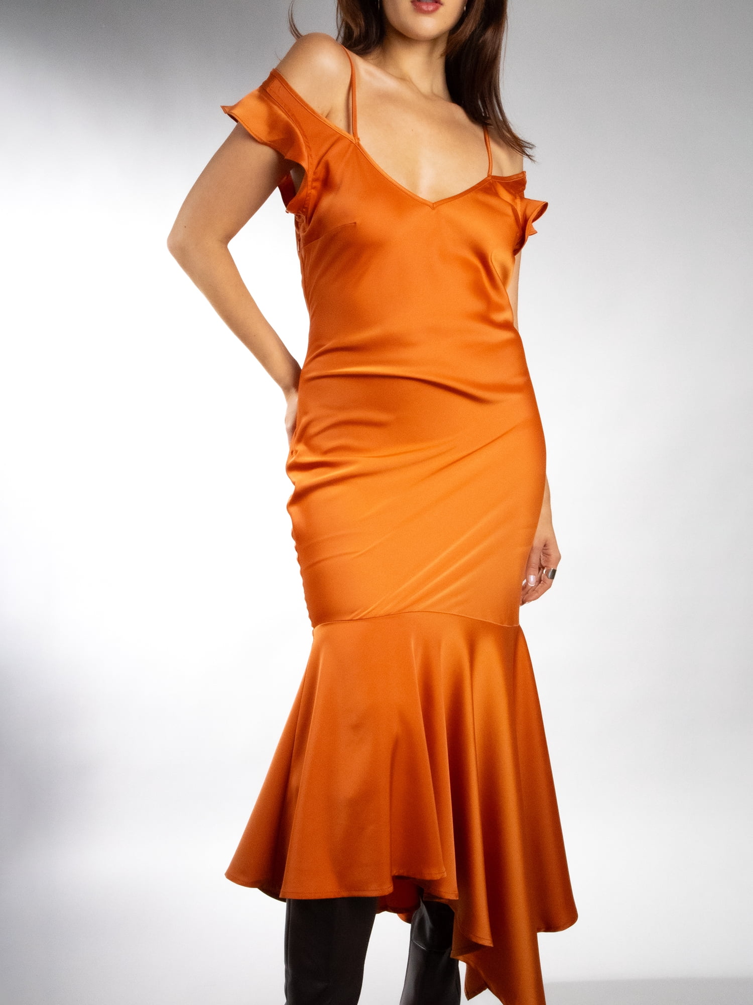 DARING DIVA Women's Stylish Asymmetrical Butterfly Sleeve Slip Dress XL Pumpkin Orange