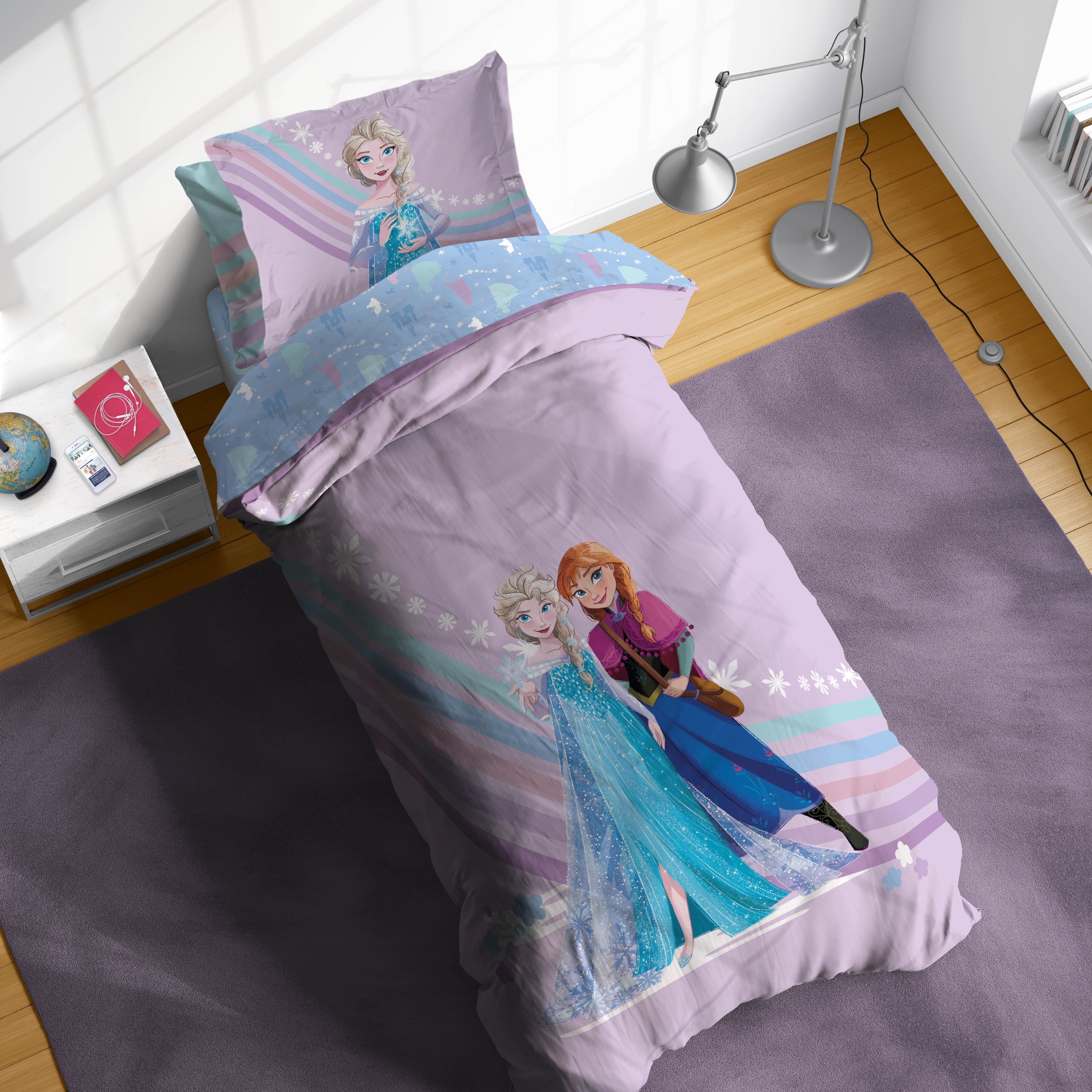 Frozen The Poet Inside 5 Piece Twin Size Kids Comforter Set wth Sham - Super Soft Disney Elsa Bed Set for Kids