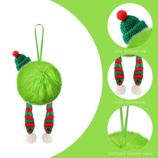 Bolas de adornos para árboles de Navidad | Textura verde peluda • Acento de cinta • Decoraciones navideñas de toque suave • Adornos colgantes duraderos • Encanto festivo moderno • Una pieza