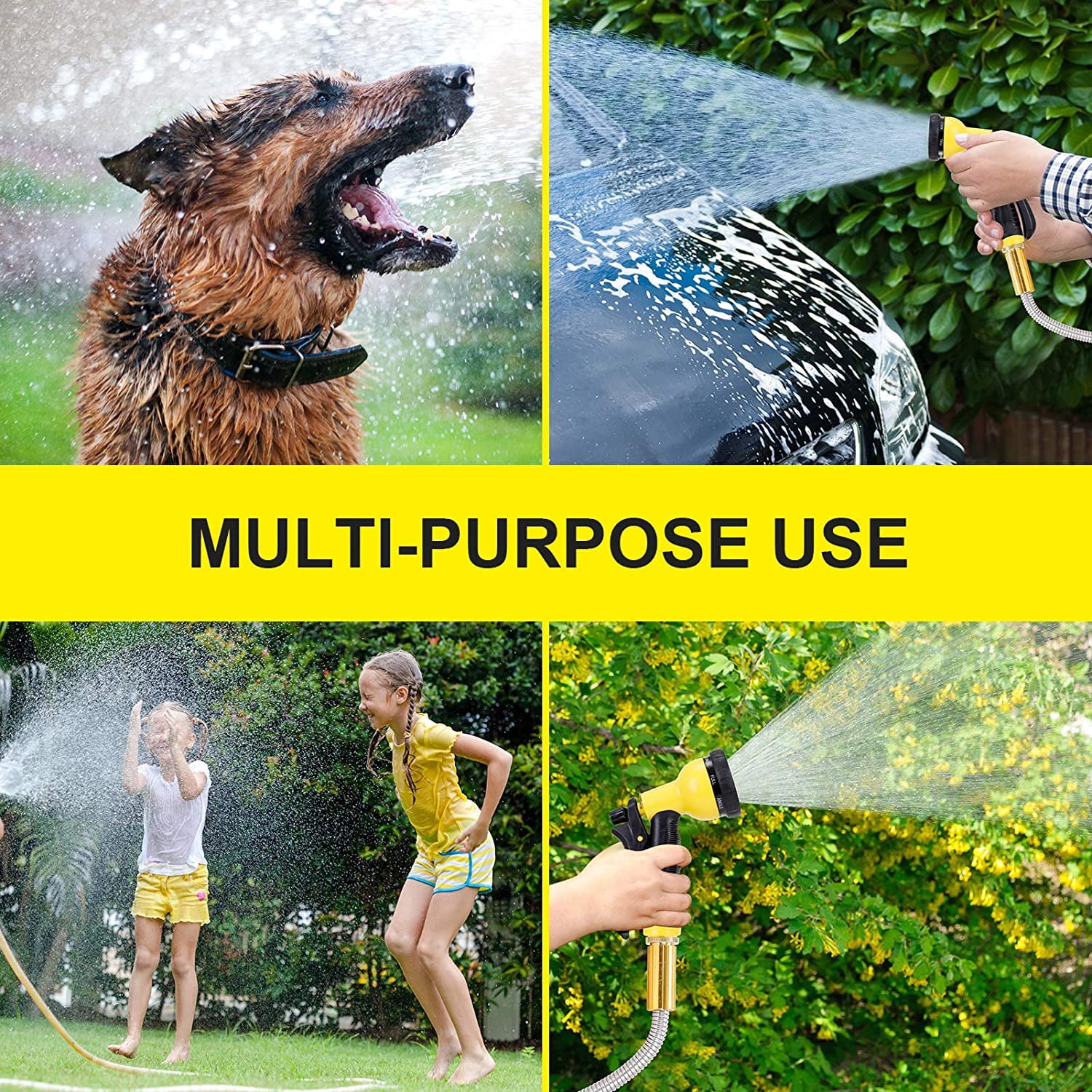 Heavy Duty Metal Garden Hose 25FT - Kink , Lightweight, 8 Function Sprayer, Stainless Steel Water Hose