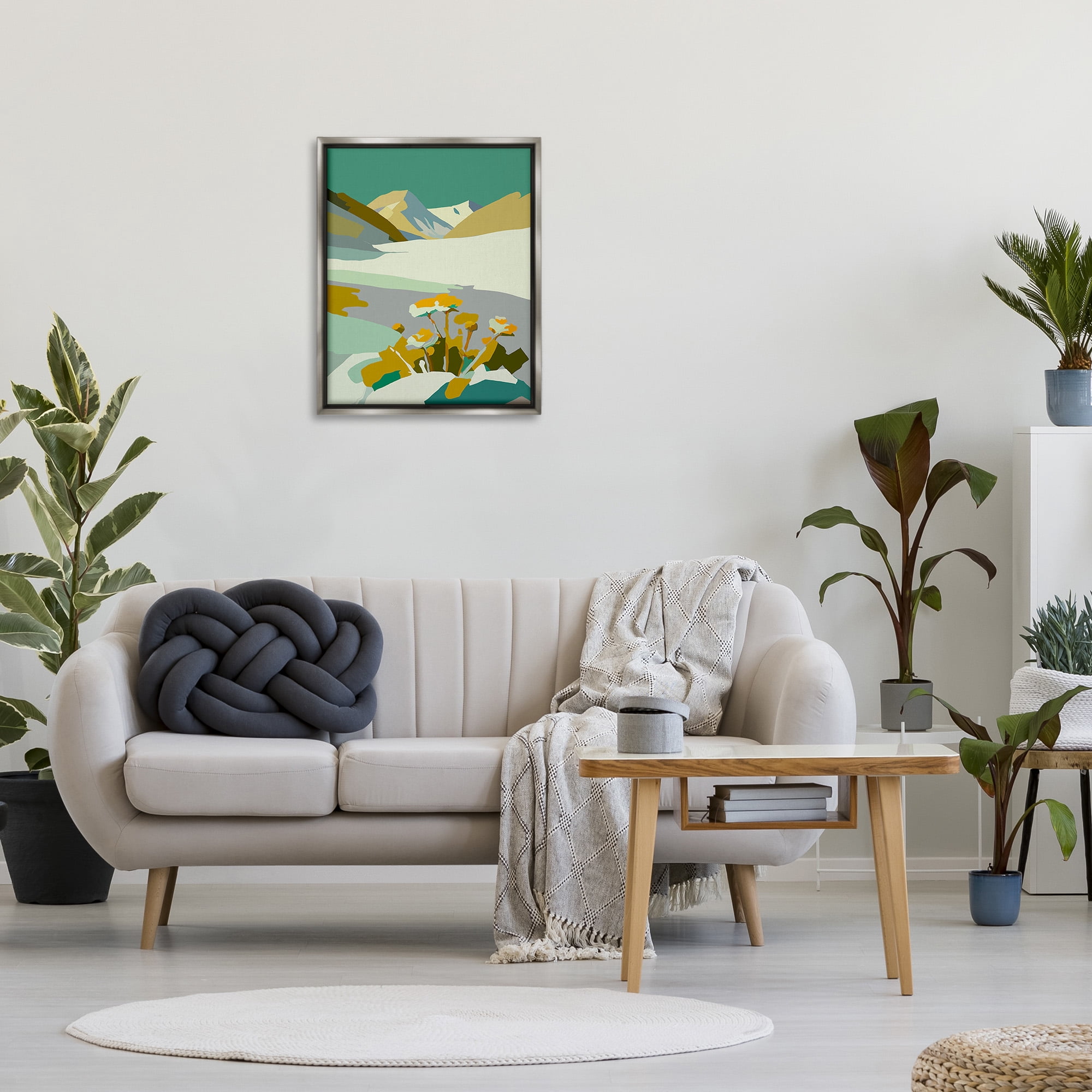 Stupell Industries Modern Mountain Abstraction Landscape Painting Gray Floater Framed Canvas Art Print Wall Art, 25 x 31