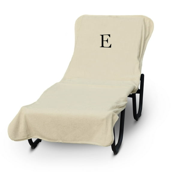 Luxury Hotel & Spa Monogrammed Pool Chaise Lounge Cover, Block Letter Embroidered Towel - Extra Absorbent 100% Turkish Cotton- Soft Terry Finish - Hotel-Style, Standard Size - Beige - Black Letter E