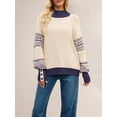 thumbnail image 3 of Women'S Fall Winter Knitted Colorblock Half-High Neck Fashion Lantern Long-Sleeved Pullover Sweater  S, 3 of 6
