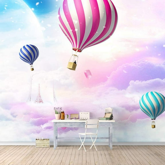 Idea4wall 6pcs Hot Air Balloon Peel and Stick Wallpaper Removable Wall Murals Large Wall Stickers for Home Decoration, 100"x24"