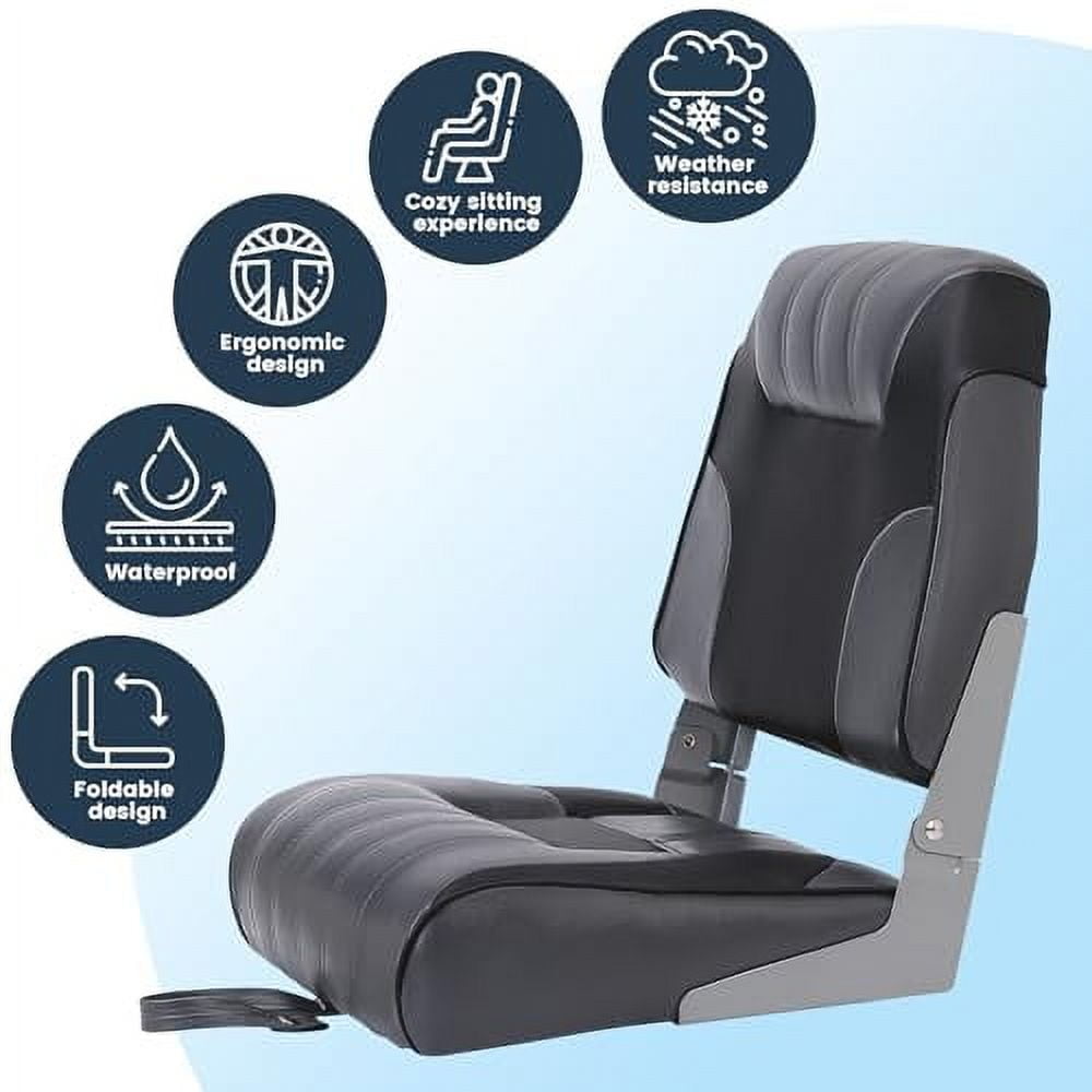 M optimized Set of 2 Premium Low Back Folding Boat Seat, Marine Seats for Fishing, Sightseeing, Speedboats, Canoes