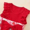 thumbnail image 4 of Nwiuh Newborn Girl Summer Outfit Cute Fly Sleeve Ruffle Knit Romper Dress Bowknot Hairband Infant Baby Clothes (Hot Pink, 12-18 Months), 4 of 9