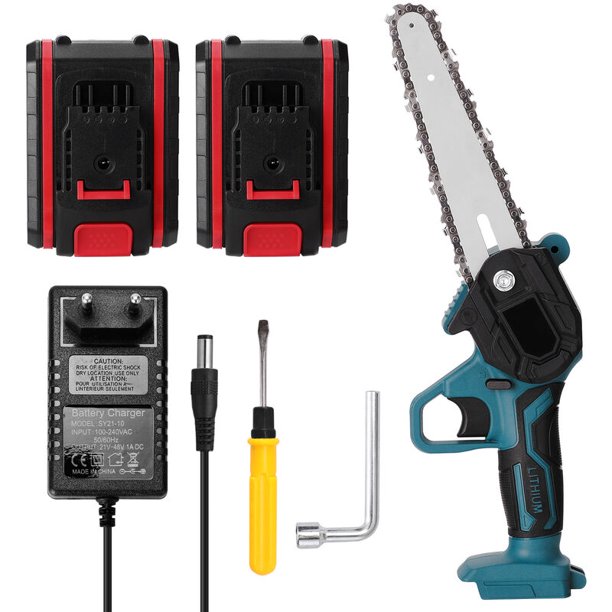 Mini sierras de podar eléctricas portátiles de dos baterías de 21 V, recargable, pequeña motosierra para dividir madera, herramienta de carpintería con una sola mano para jardín, huerto, rama, clip, n esquí esquí Gafas de esquí