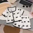 thumbnail image 2 of PEASKJP Girls Cotton Pajamas Girls Pajama Set Short Sleeve Lounge Set Soft Shirring Summer Sleepwear Pj Sets (Black,6-12 Months), 2 of 3