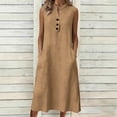 thumbnail image 1 of Mceream Robes en Lin pour Femmes Grande Taille 2026 Bouton Boho Col en V Sans Manches Robe Midi en Gaze de Coton Robe d'Été de Plage avec Poches Kaki G, 1 of 7