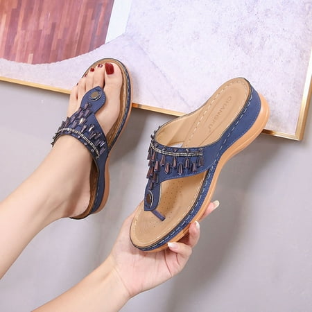 

absuyy Womens Wedge Sandals Open Toe Fashion Casual Summer Slide Sandals #339 Blue