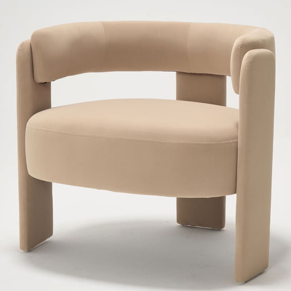 CQSXDA Mid-Century Modern Velvet Accent Chair Single Sofa with Wooden Legs for Living Room or Bedroom, khaki