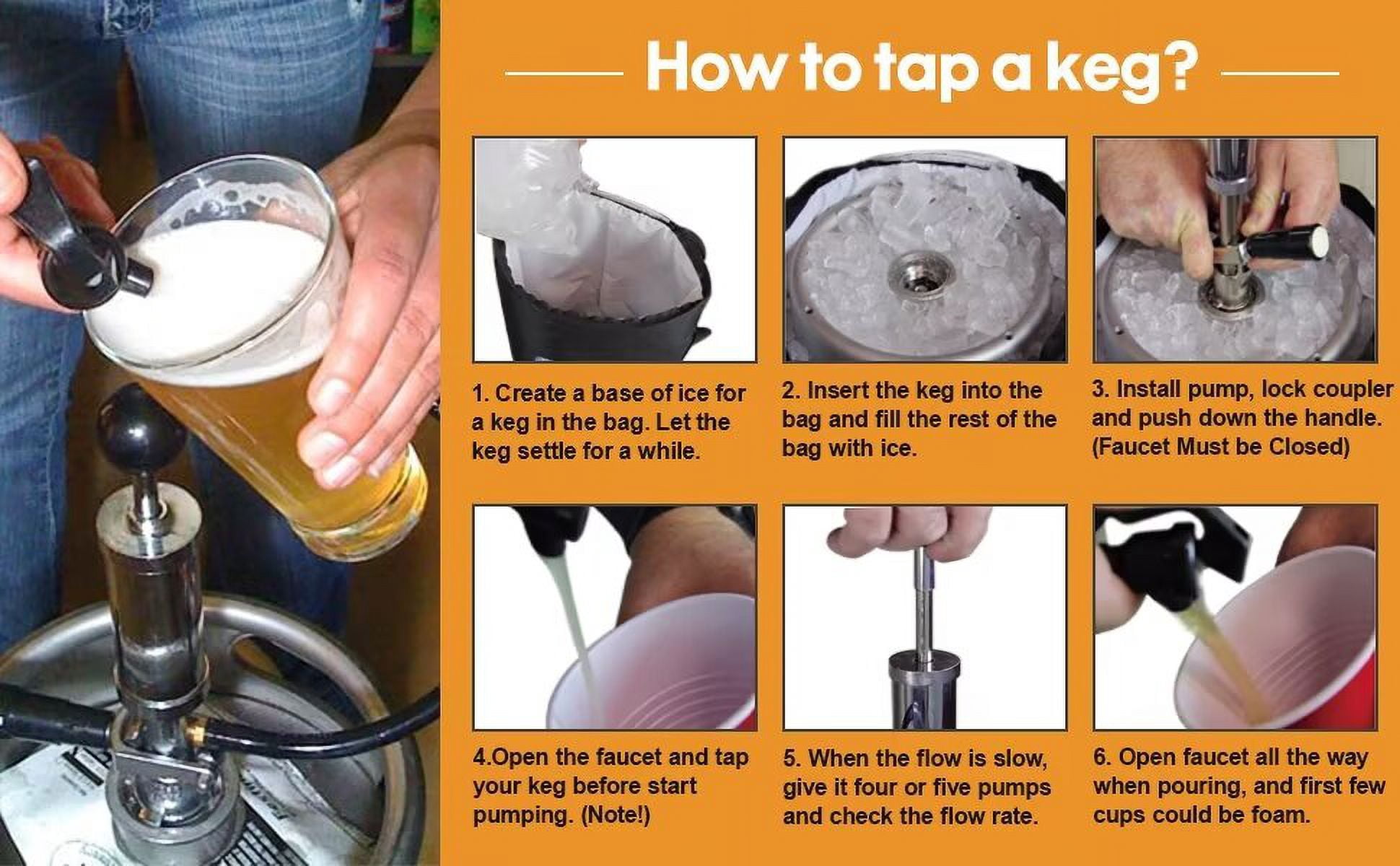 Wellbom Beer Keg Tap American D-System Keg Party Pump 4'' Picnic Pump with Beer Faucet & Hose for Homebrew