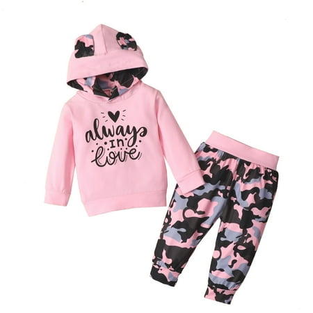 

Children s Girls Camouflage Long-Sleeved Sweatshirt With Hood Two-Piece Suit