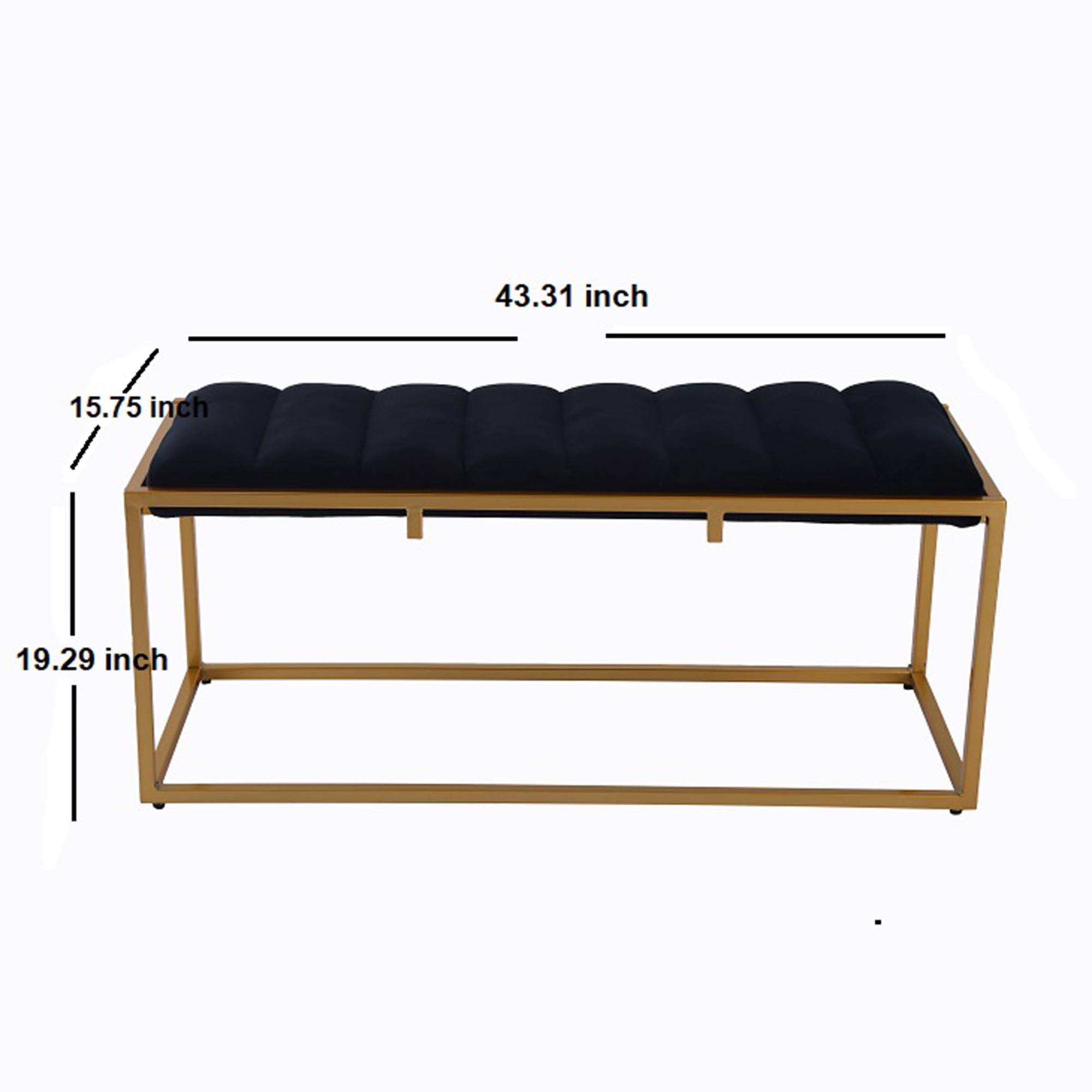 Kadyn Bench, Rectangular Velvet Ottoman Bench with Metal Base, Tufted End of Bed Bench for Bedroom, Black Kadyn Bench, Rectangular Velvet Ottoman Bench with Metal Base, Tufted End of Bed Bench for Bedroom, Black