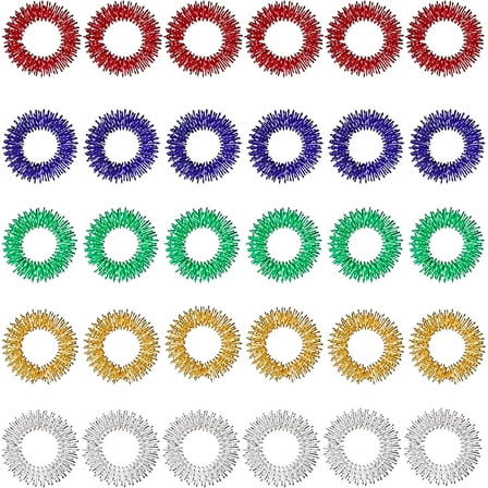 Rungopro 30 Pieces Acupressure Rings Sensory Rings for Fingers Stress Relief Fidget Sensory Massager