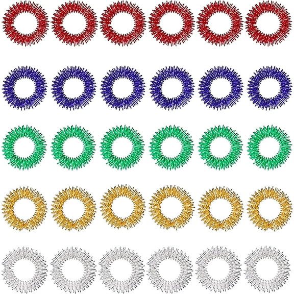 Rungopro 30 Pieces Acupressure Rings Sensory Rings for Fingers Stress Relief Fidget Sensory Massager