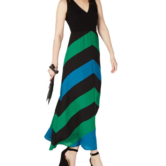 I.N.C Womens Chevron Maxi Dress, Black, 4