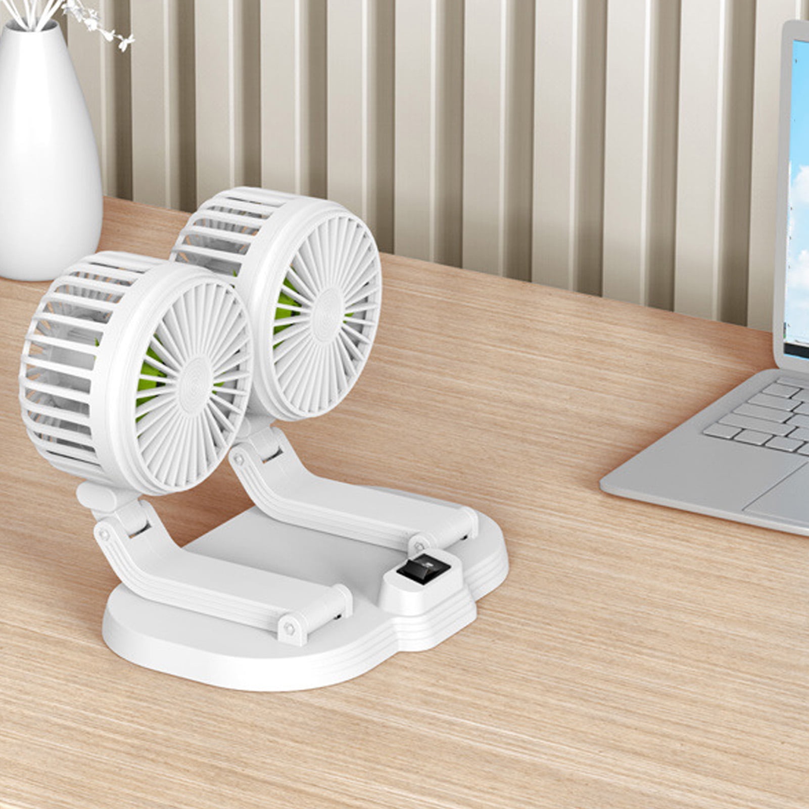 NFTIGB Dual Heads USB Fan for Car Dashboard Multi Speeds Quiet Portable Vehicle Cooling Fan for RV Truck Office, Adjustable Angles, 8.3x5.1x6.3 inches / 21x13x16 cm, White
