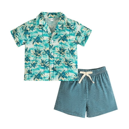 

Toddler Little Boys Summer Outfits Vacation Style Cartoon Number Print Shirt Elastic Solid Color Shorts Beach Wear Cute Clothes Size 2-3 Years Green
