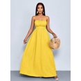 thumbnail image 5 of Mustard Yellow Boho Spaghetti Strap Backless Maxi Dress Flowing Vacation Gown For Women, 5 of 7